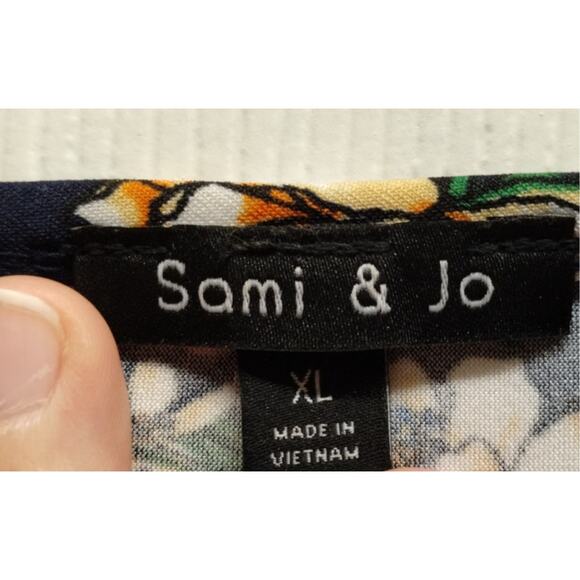 Sami & Jo Size XL Navy Blue Floral Boho Trim Short Sleeve Stretch Maxi Dress - Picture 5 of 6